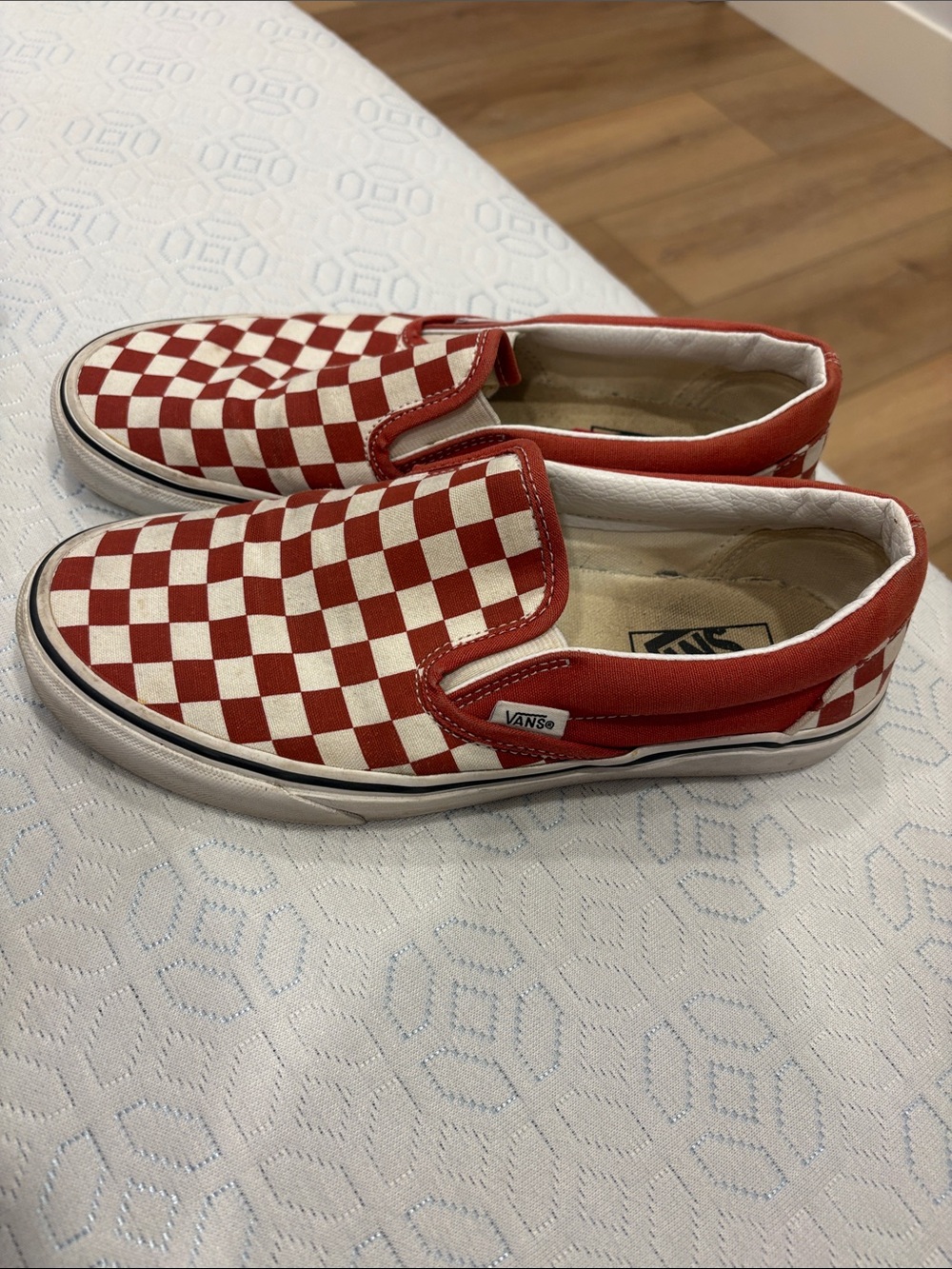 Vans Kids Slip-On Checkerboard Skate Shoe - Red and White